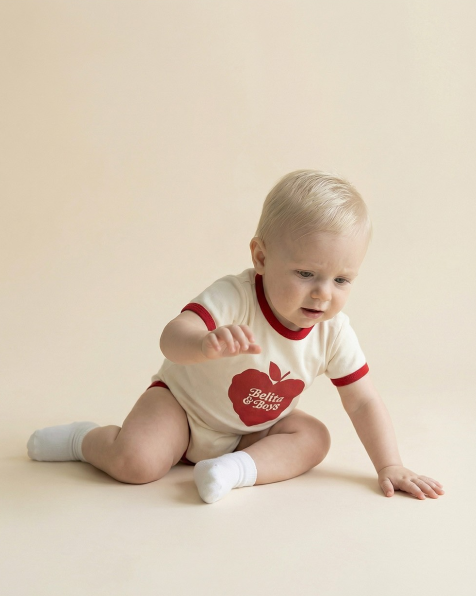 BABY Red Bubble Apple Short Jumpsuit