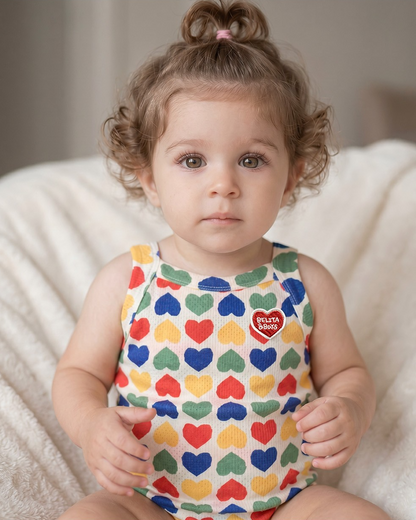 BABY Cream Rainbow Heart Mesh Sleeveless Bodysuit