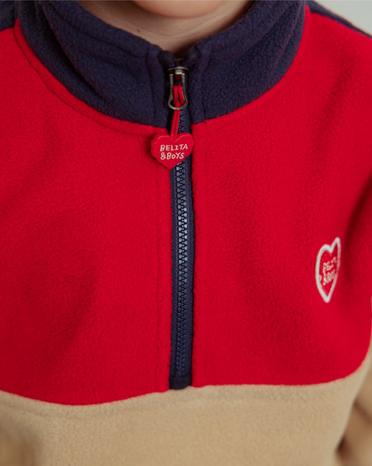 [SET] Beige BB Heart Color Block Fleece Half Zip up Jogger