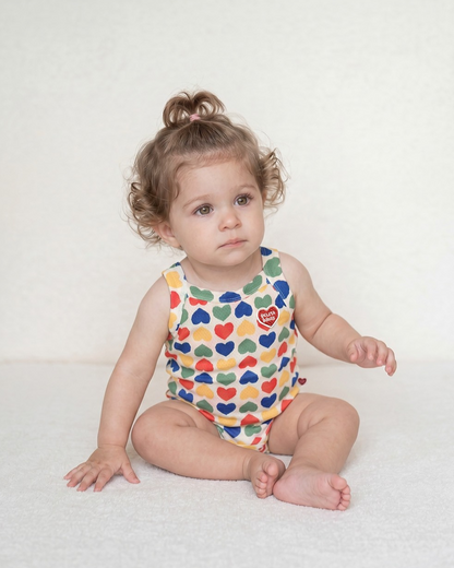 BABY Cream Rainbow Heart Mesh Sleeveless Bodysuit
