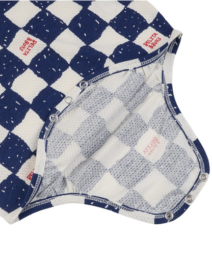 BABY Blue Checkerboard Mesh Sleeveless Bodysuit
