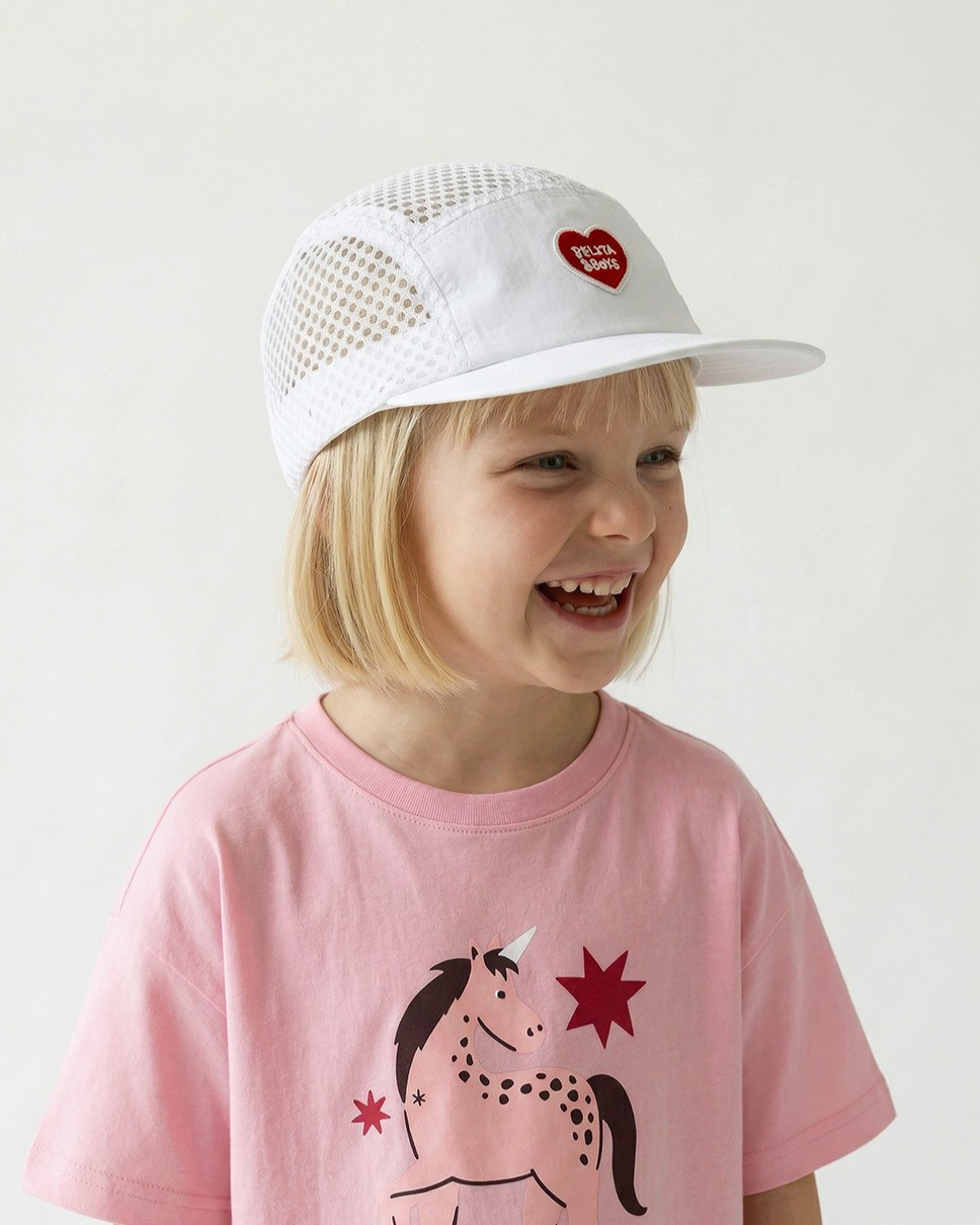 White BB Heart Mesh Camp Cap