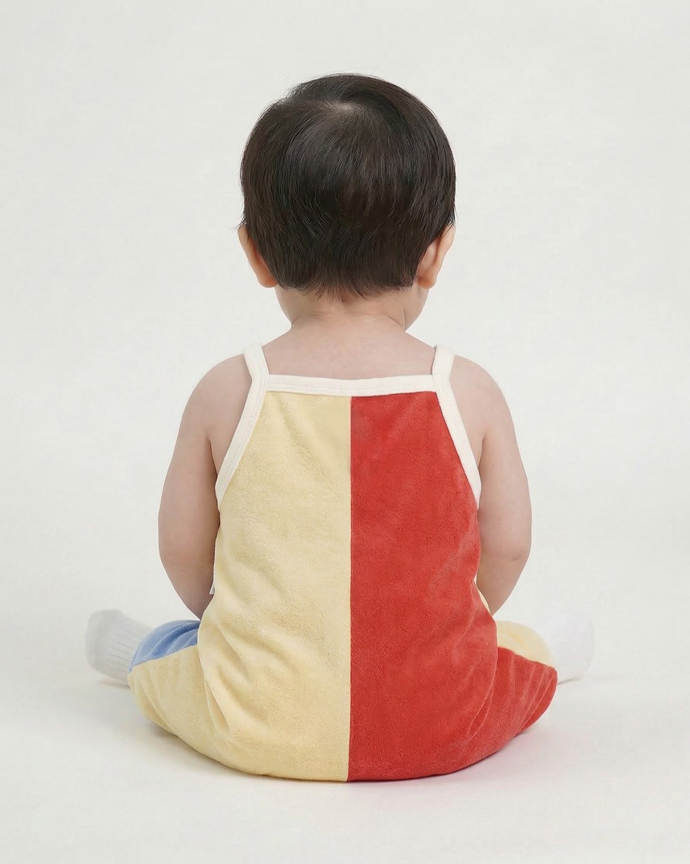 BABY Yellow Bubble Apple Color Block Terry Overall