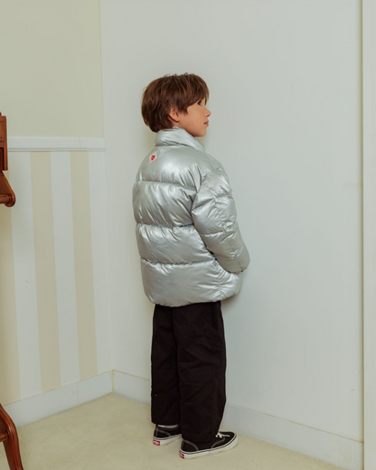 Satin Silver BB Heart Puffer Jumper