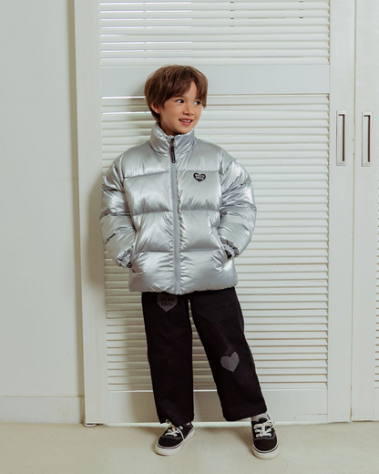 Satin Silver BB Heart Puffer Jumper