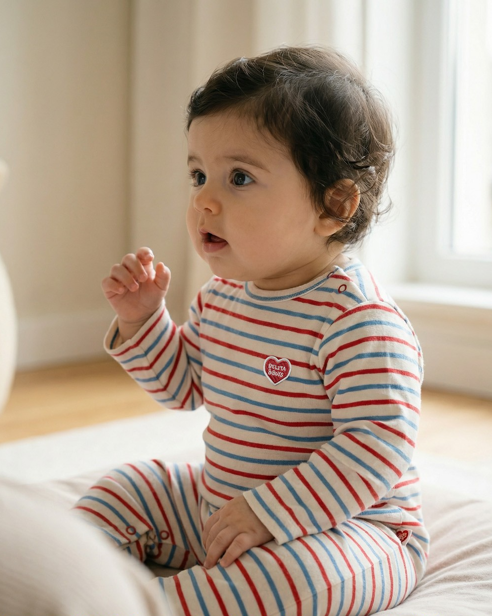 BABY Red BB Heart Multi Stripe Jumpsuit