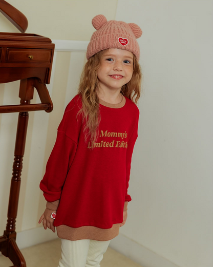 Red Mommy Color Block Knit Sweater