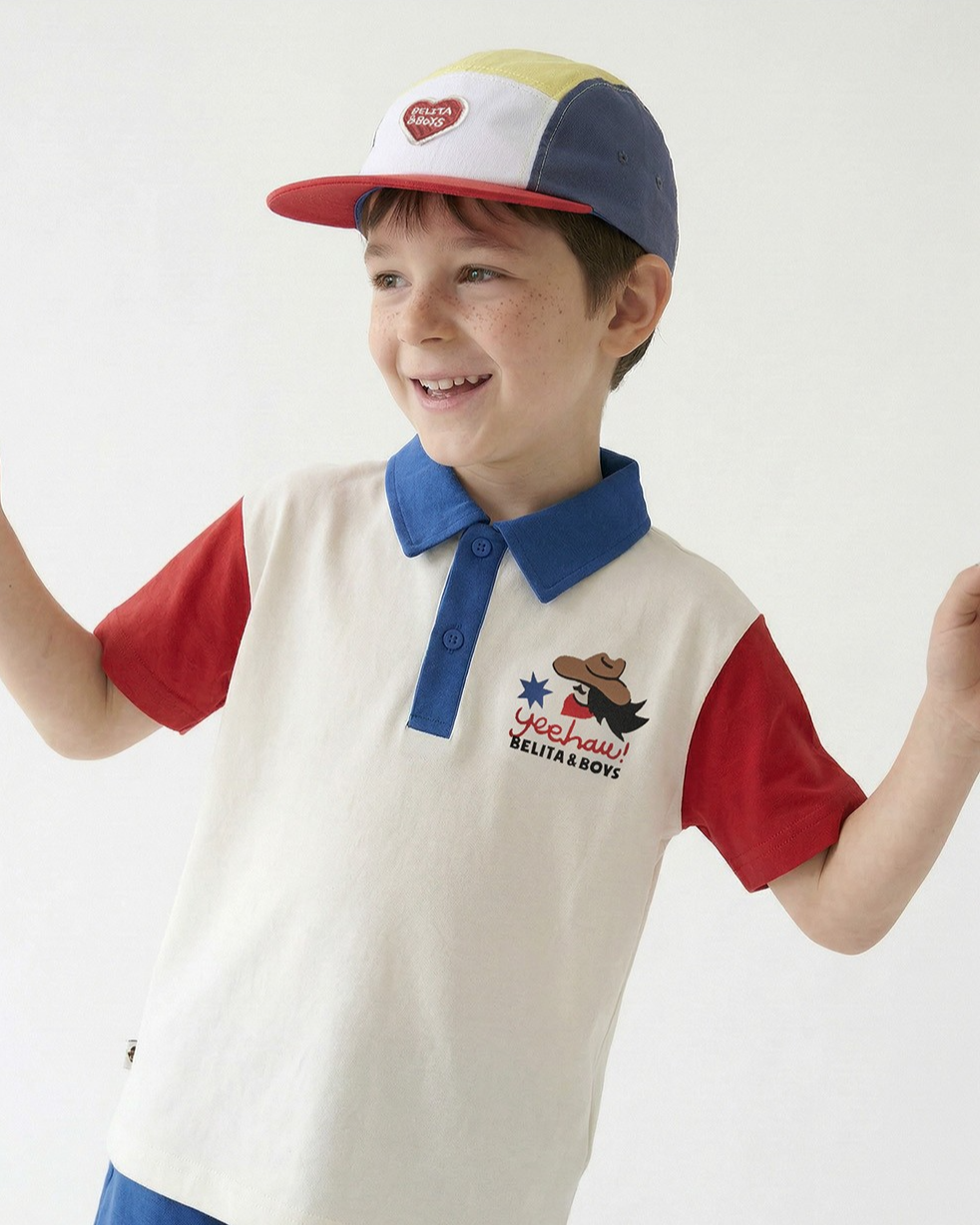 White BB Heart Color Block Mesh Camp Cap