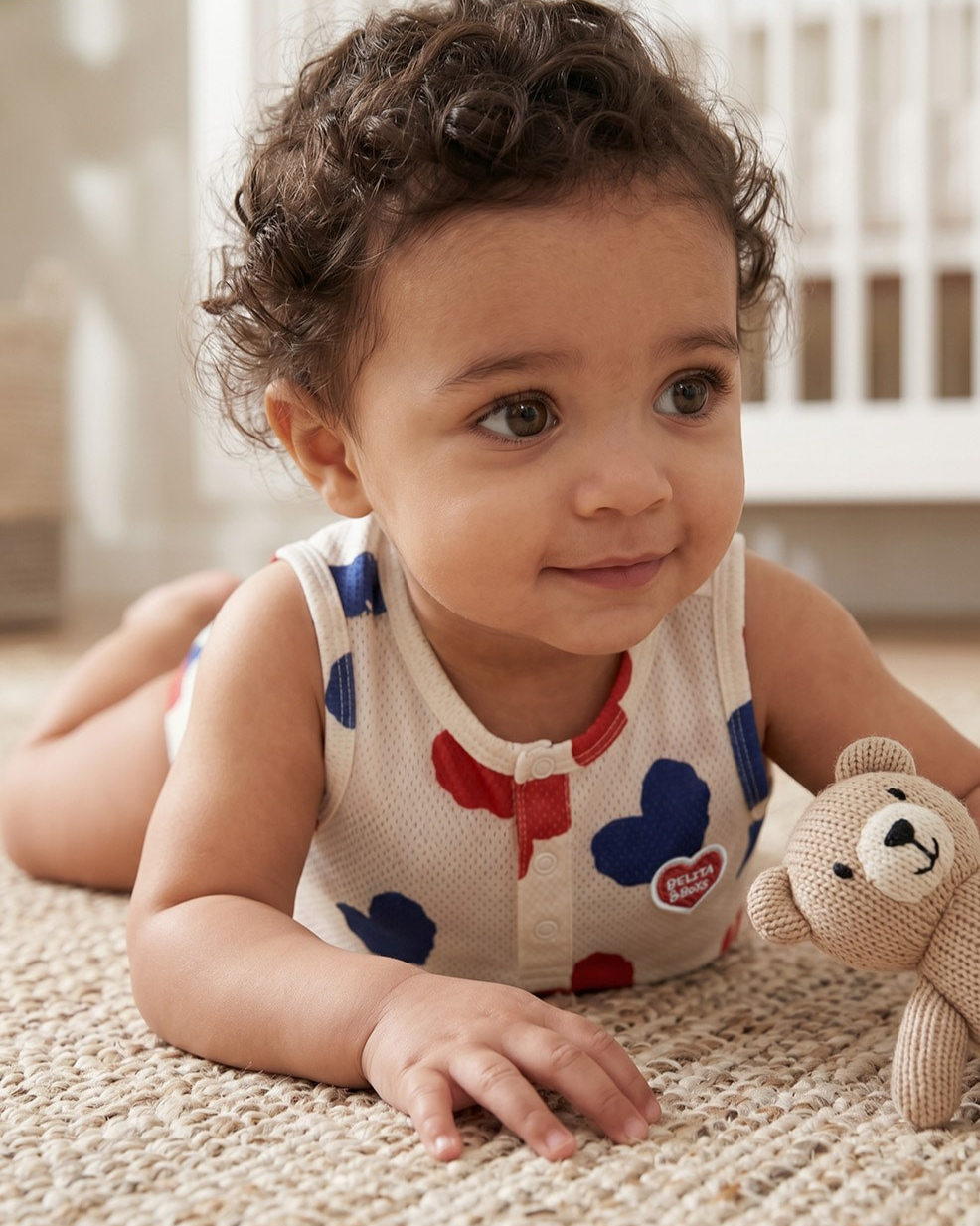 BABY Ivory Red Blue Heart Pattern Mesh Sleeveless Bodysuit
