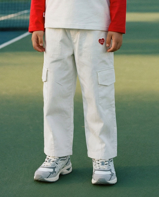 White BB Heart Fatigue Cargo Pants