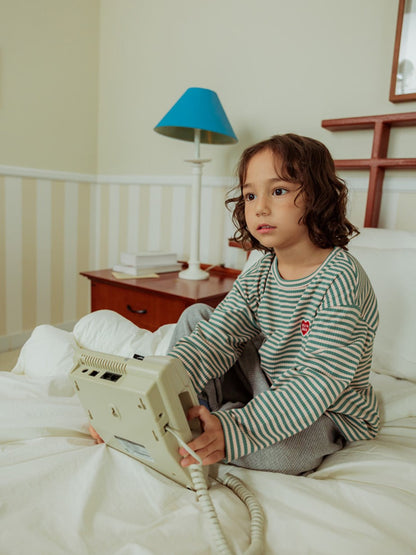 Green BB Heart Stripe Rib Long Sleeve