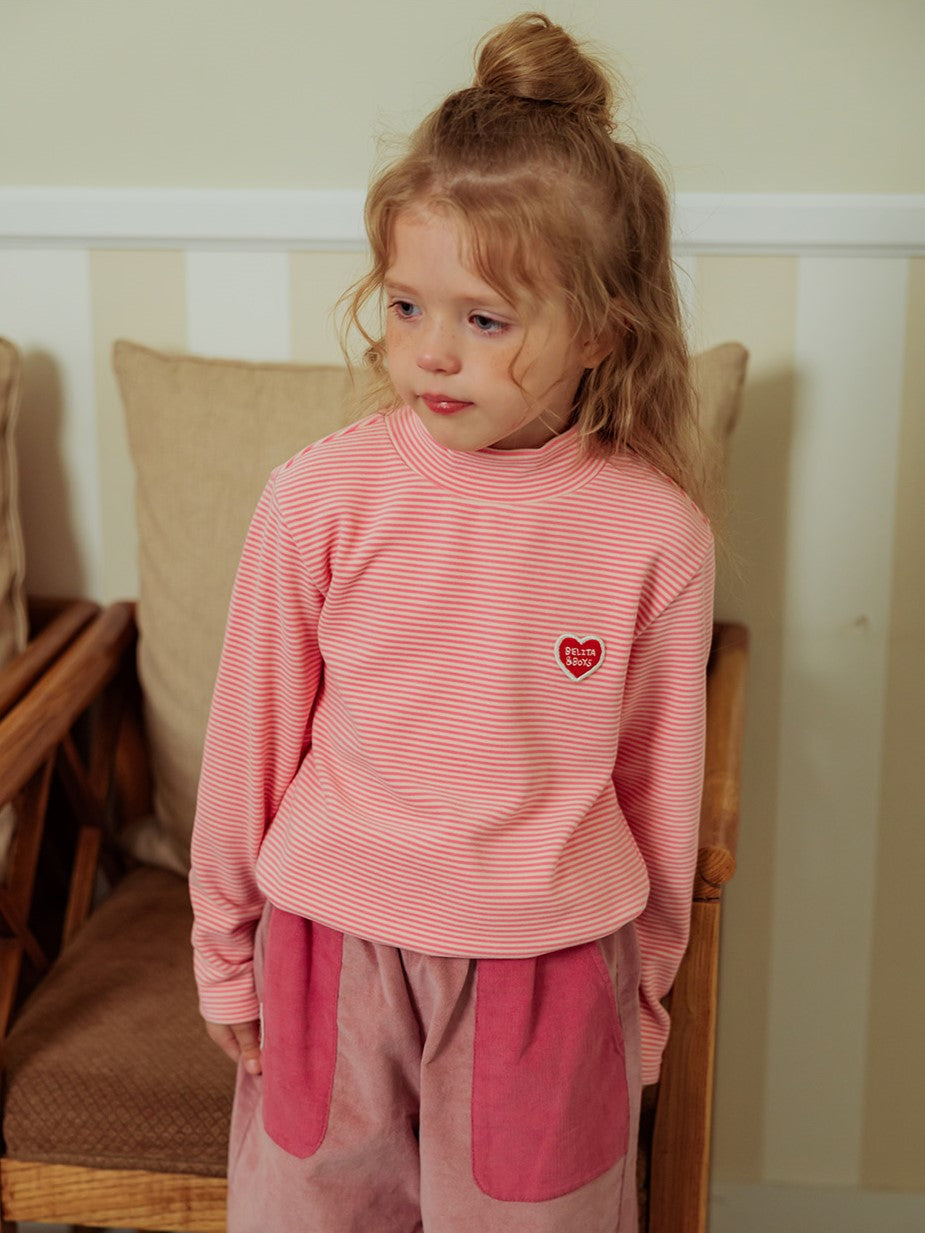 Pink BB Heart Stripe High Neck Long Sleeve