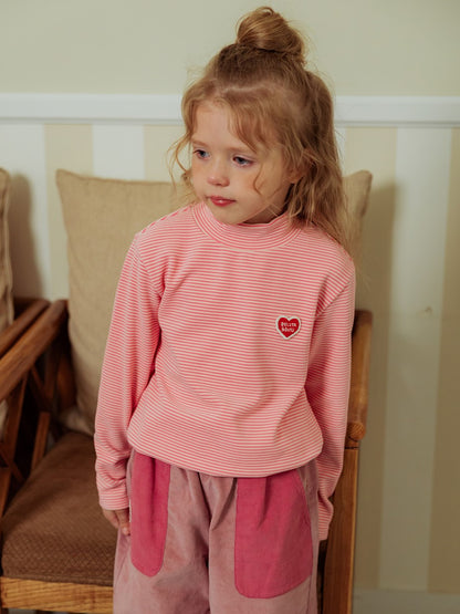 Pink BB Heart Stripe High Neck Long Sleeve