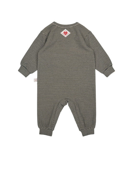 [BABY SET] Black Stripe Brushed Jumpsuit & Bib & Bonnet