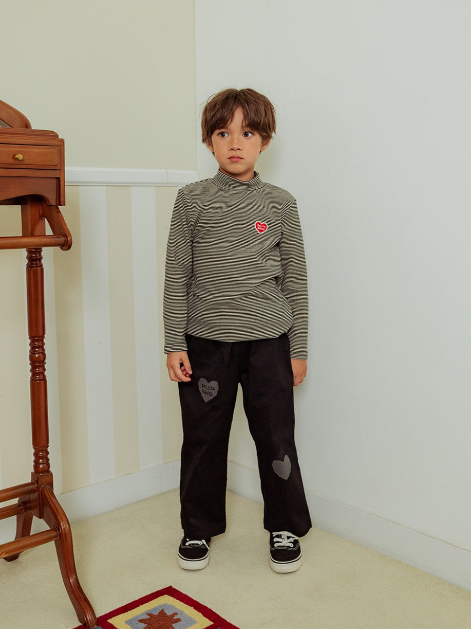 Black BB Heart Stripe High Neck Long Sleeve