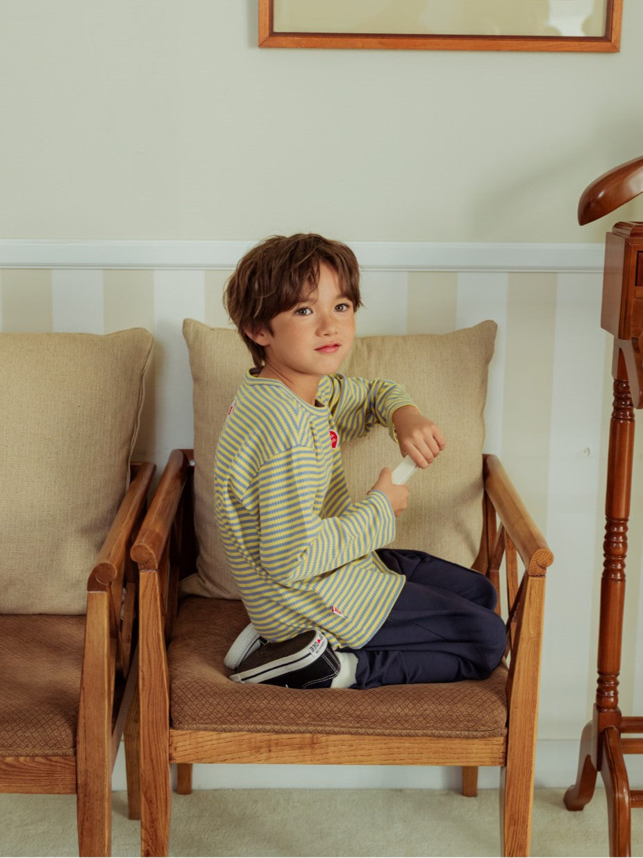 Light Blue BB Heart Stripe Rib Long Sleeve