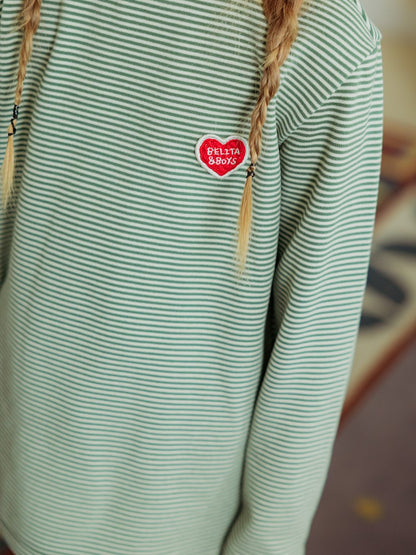 Green BB Heart Stripe High Neck Long Sleeve