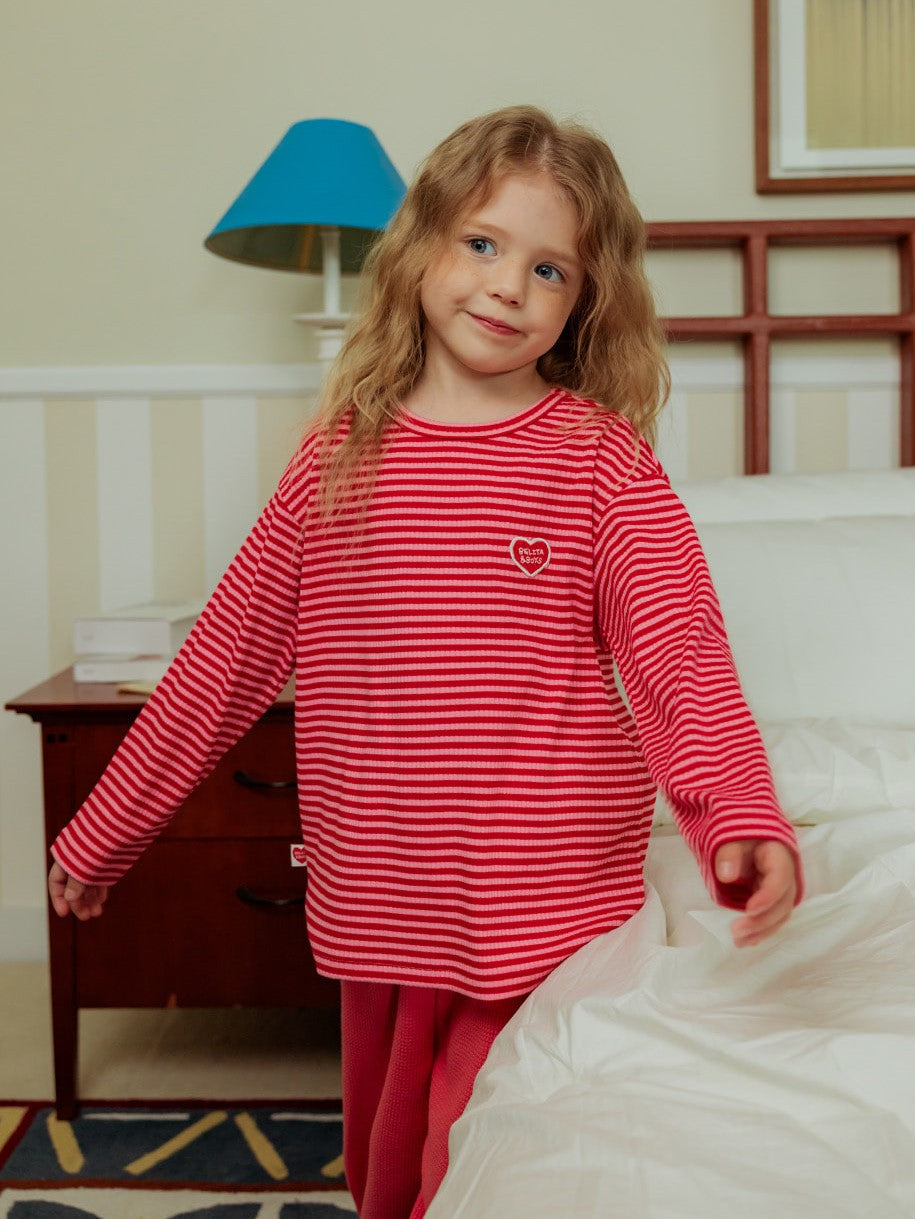 Red BB Heart Stripe Rib Long Sleeve