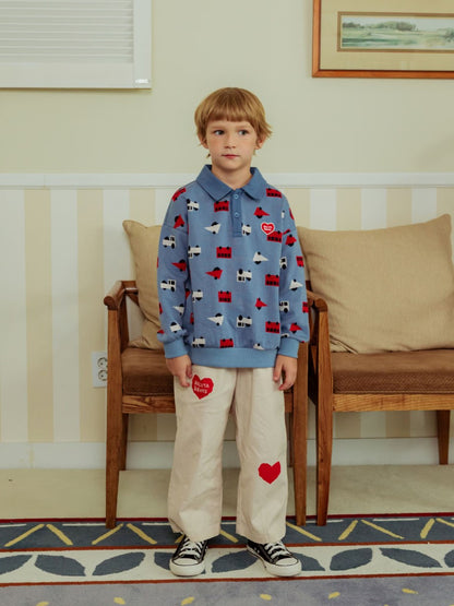 Light Blue Bus and Truck Pattern Collar Knit Sweater