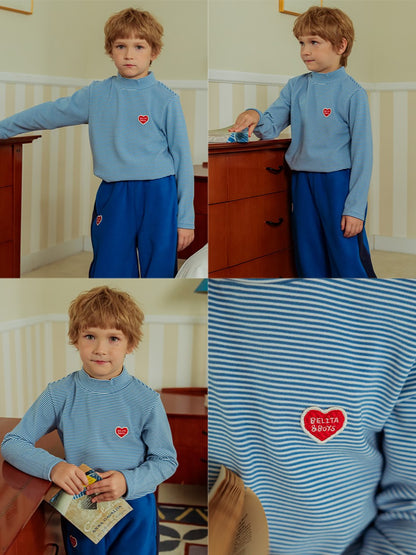 Blue BB Heart Stripe High Neck Long Sleeve