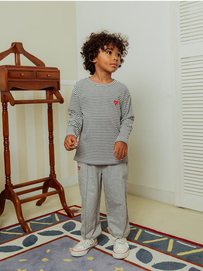 Grey BB Heart Stripe Rib Long Sleeve