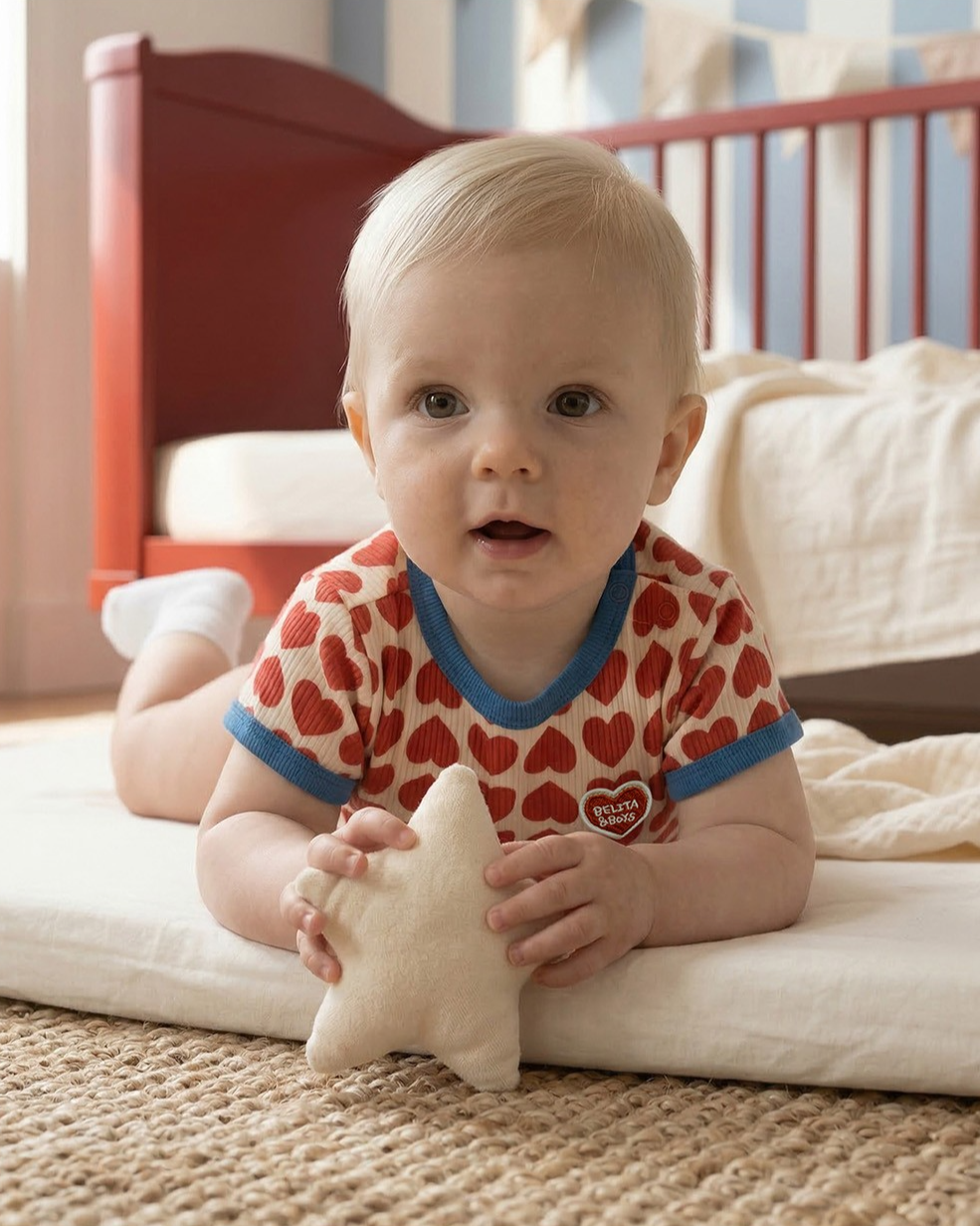 BABY Red BB Heart Pattern Short Bodysuit