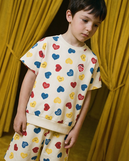 [SET] Cream Smile Heart Pattern Shorts