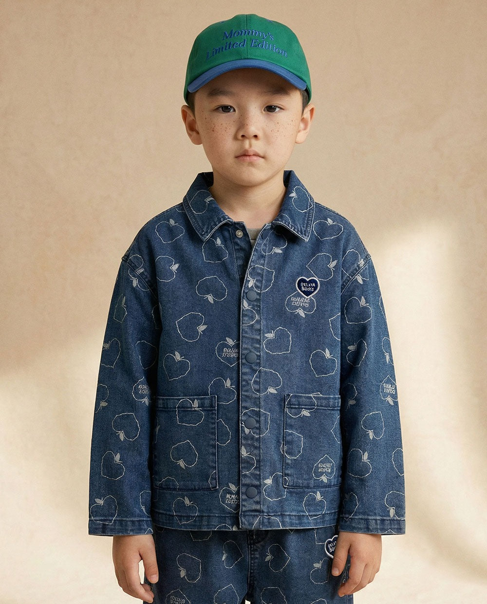 Blue Bubble Apple Pattern Denim Jacket
