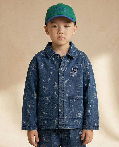 Blue Bubble Apple Pattern Denim Jacket