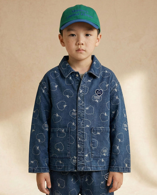 Blue Bubble Apple Pattern Denim Jacket