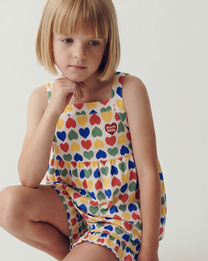 [GIRL SET] Cream Rainbow Heart Mesh Frill Sleeveless Shorts