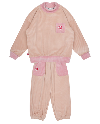 [SET] Pink BB Heart Velour Half Neck Jogger