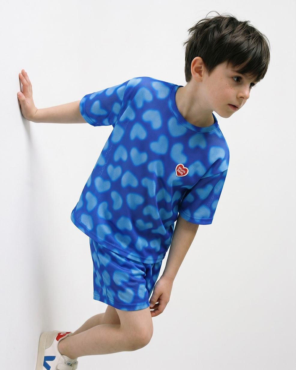 [SET] Blue Water Dye Heart Pattern Mesh Shorts