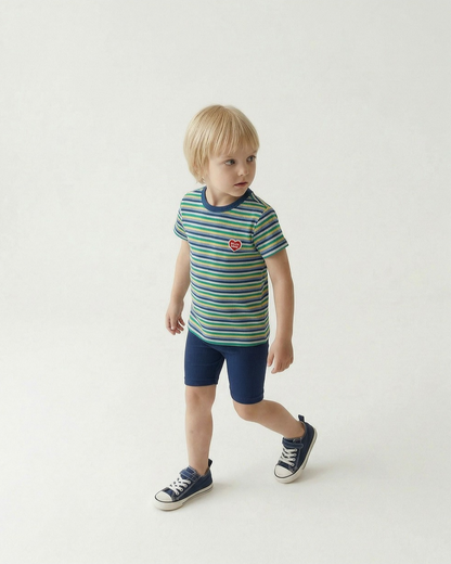 [SET] Blue Colorful Stripe Short One Mile
