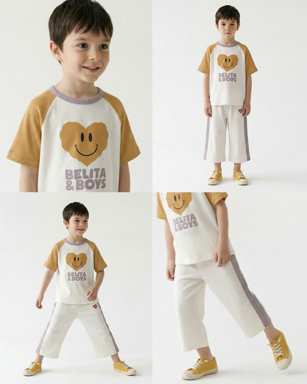 Cream BB Heart Side Line Waffle Crop Pants