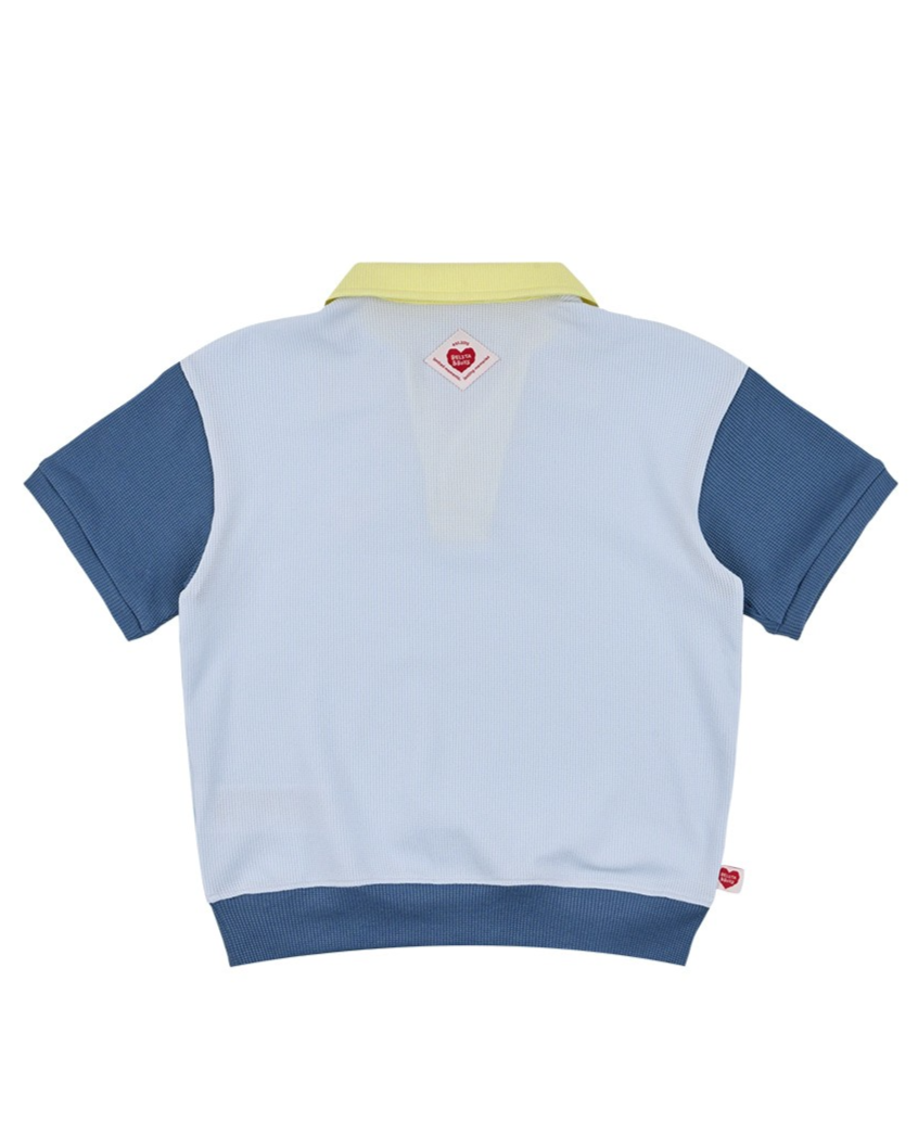 Light Blue BB Heart Color Block Waffle Collar Shirt
