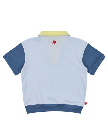Light Blue BB Heart Color Block Waffle Collar Shirt