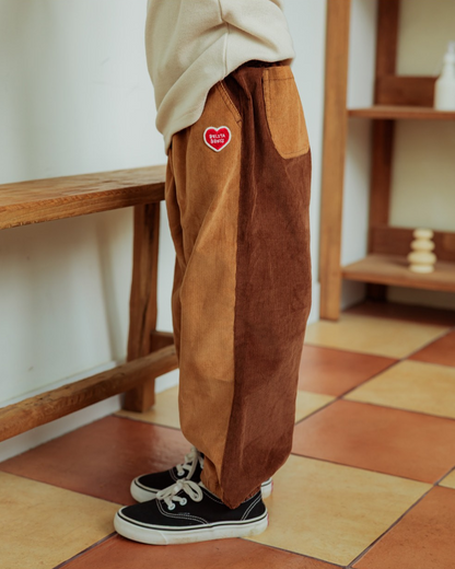 Beige Color Block Corduroy Jogger