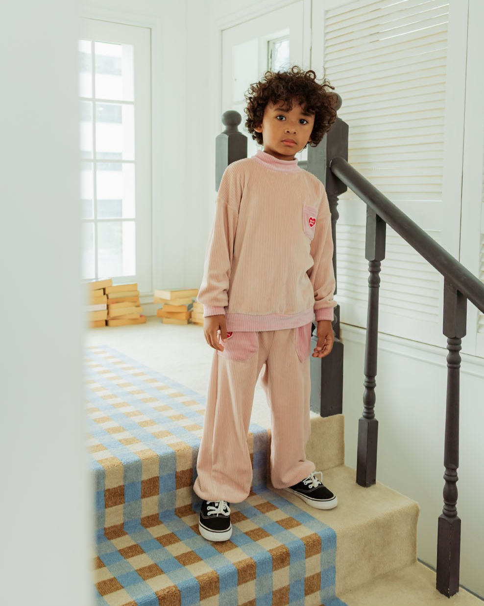 [SET] Pink BB Heart Velour Half Neck Jogger