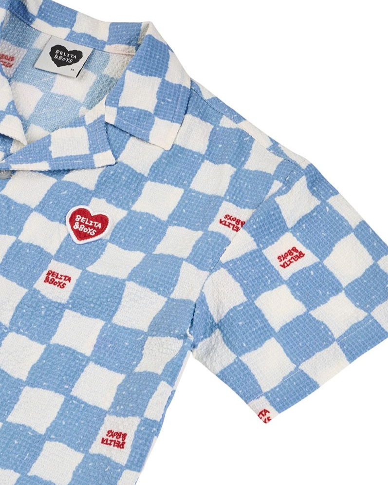 [SET] Light Blue Checkerboard Polysucker Shirt & Shorts