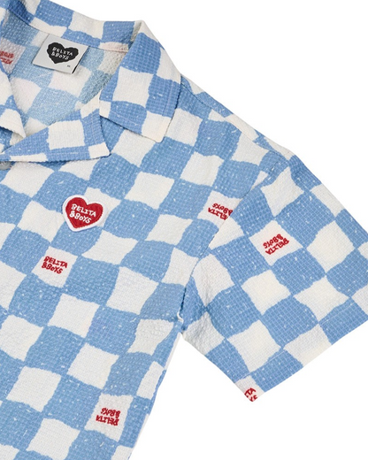 [SET] Light Blue Checkerboard Polysucker Shirt & Shorts