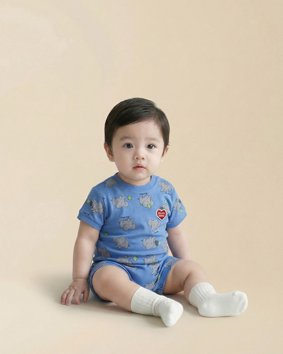 BABY Blue Elephant Pattern Short Jumpsuit