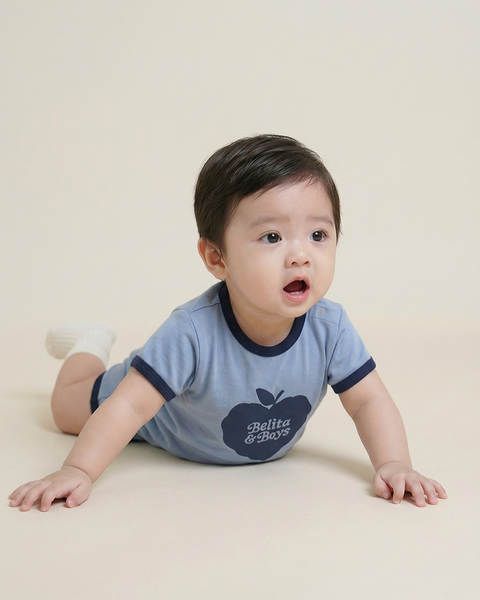 BABY Navy Bubble Apple Short Jumpsuit