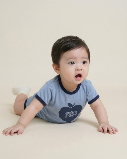 BABY Navy Bubble Apple Short Jumpsuit