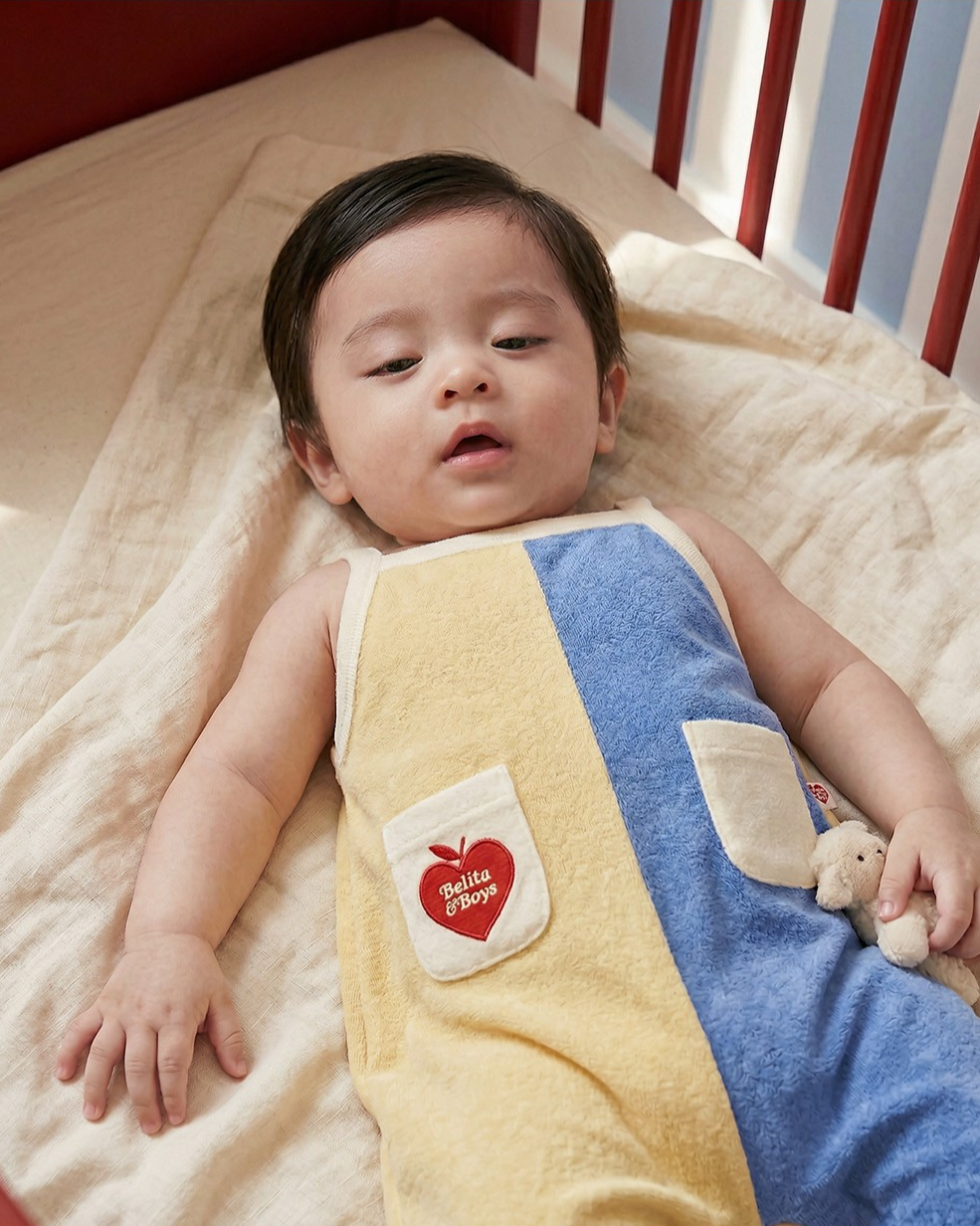 BABY Yellow Bubble Apple Color Block Terry Overall