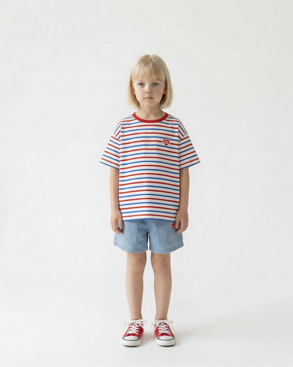 Light Blue BB Heart Fatigue Denim Shorts