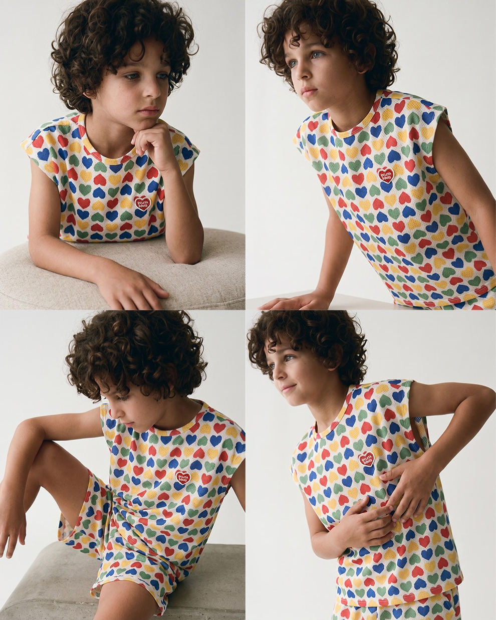 [SET] Cream Rainbow Heart Mesh Sleeveless Shorts