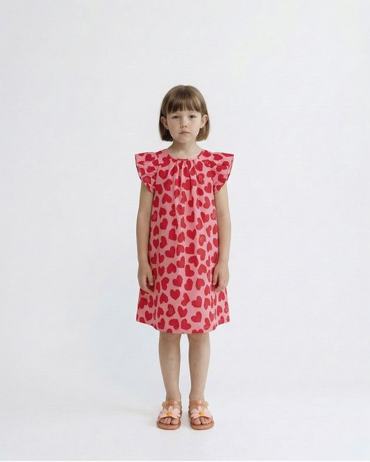 GIRL Pink BB Heart Pattern Polysucker Dress