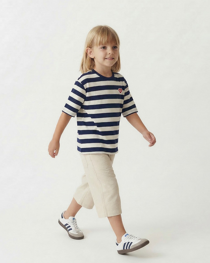 Navy BB Heart Stripe Mid Sleeve