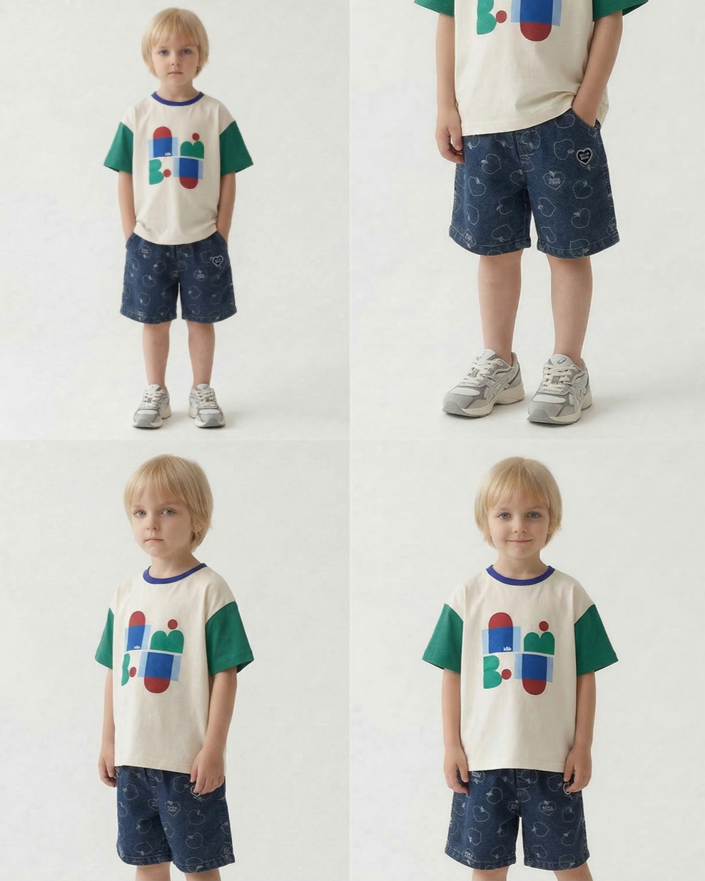 [SET] Cream BB Figure Color Block Pattern Crop